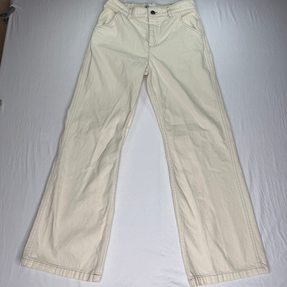 Zara Wide Leg‎ Mid Risw Marine Pants Women's Size 4 Cream Off-White Cotton